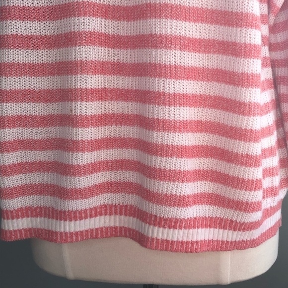 J. Crew Coral Pink/White Striped Crew Neck Dolman 3/4 Sleeve Sweater, Medium - Picture 6 of 8